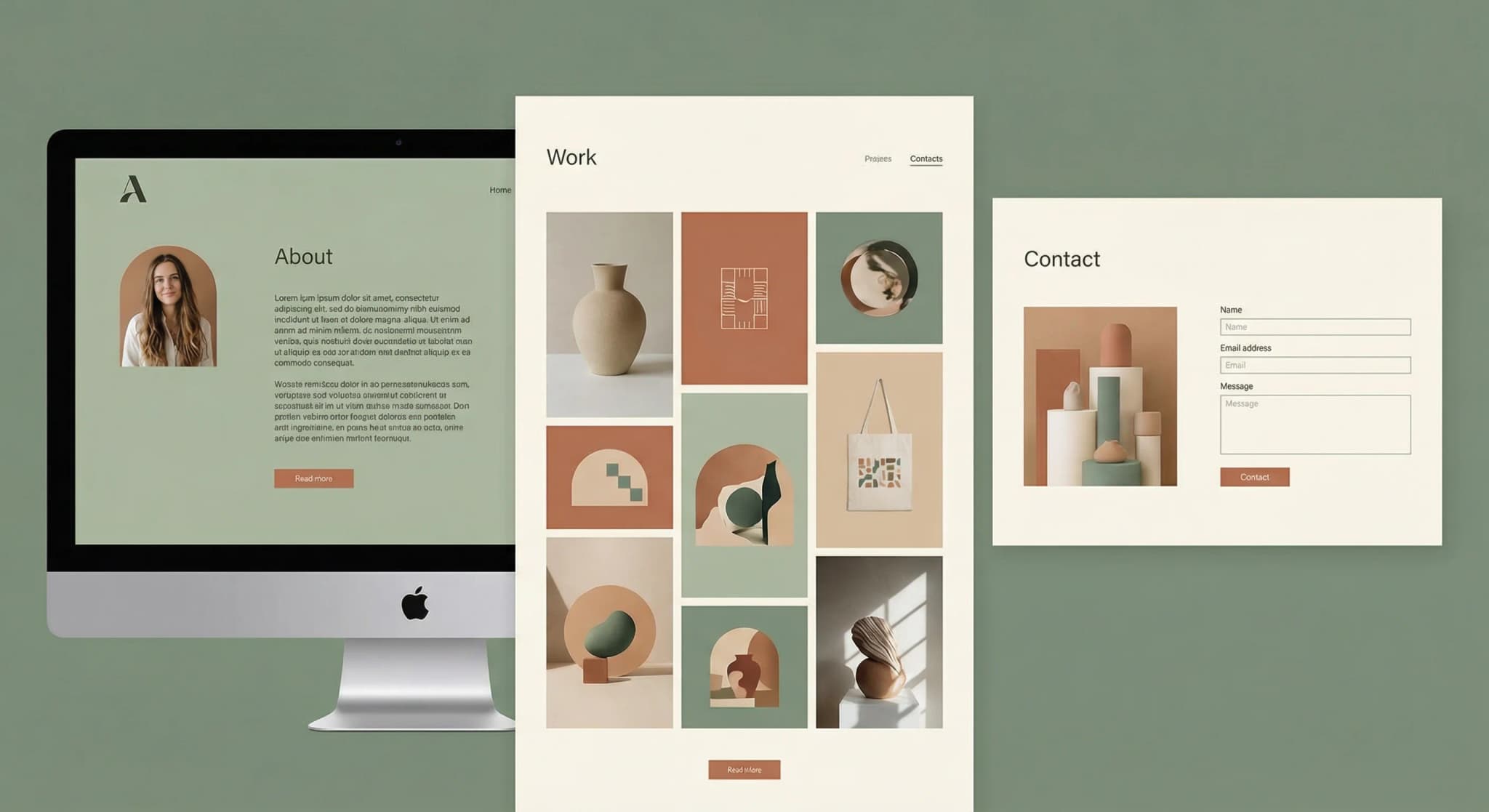 Creative portfolio website on mobile with consistent branding