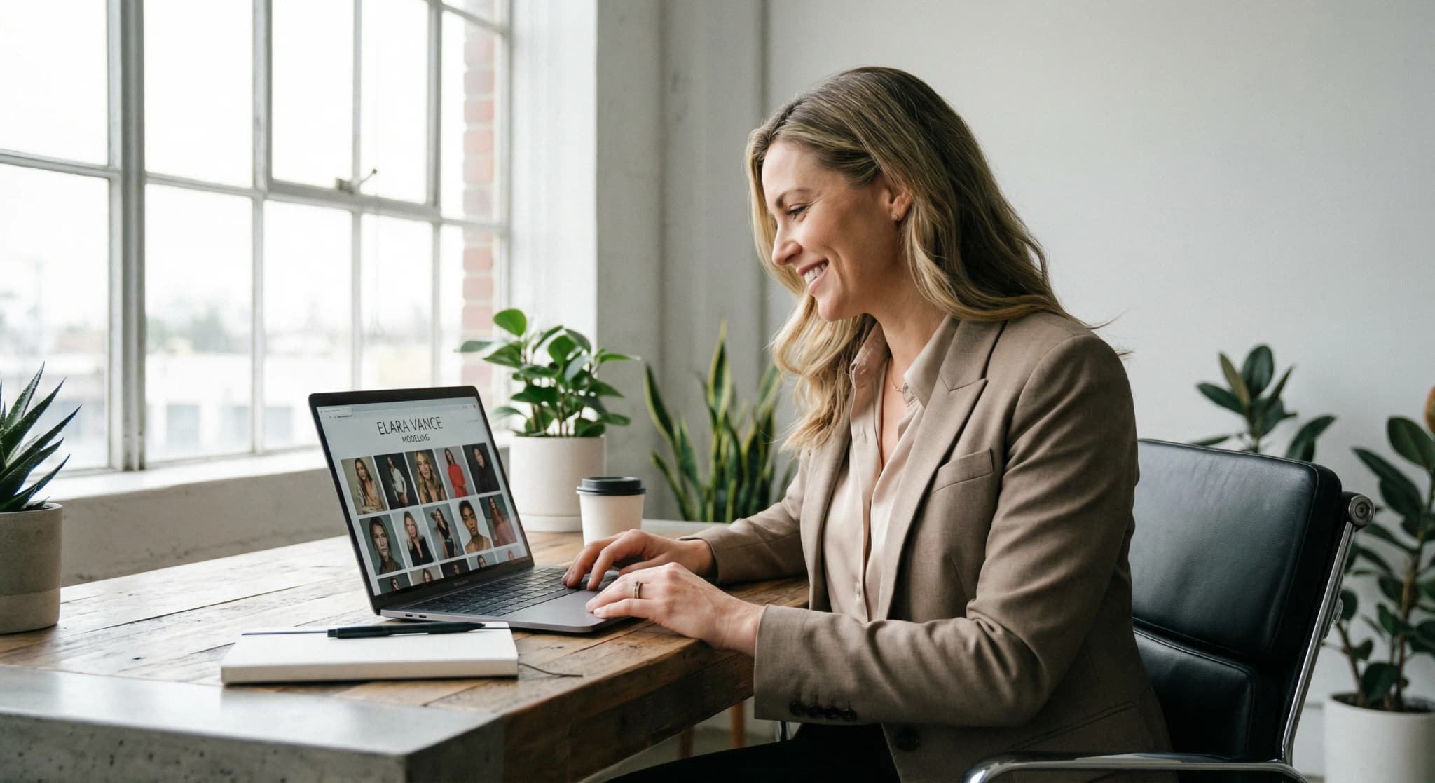 Professional model portfolio website with curated photo galleries