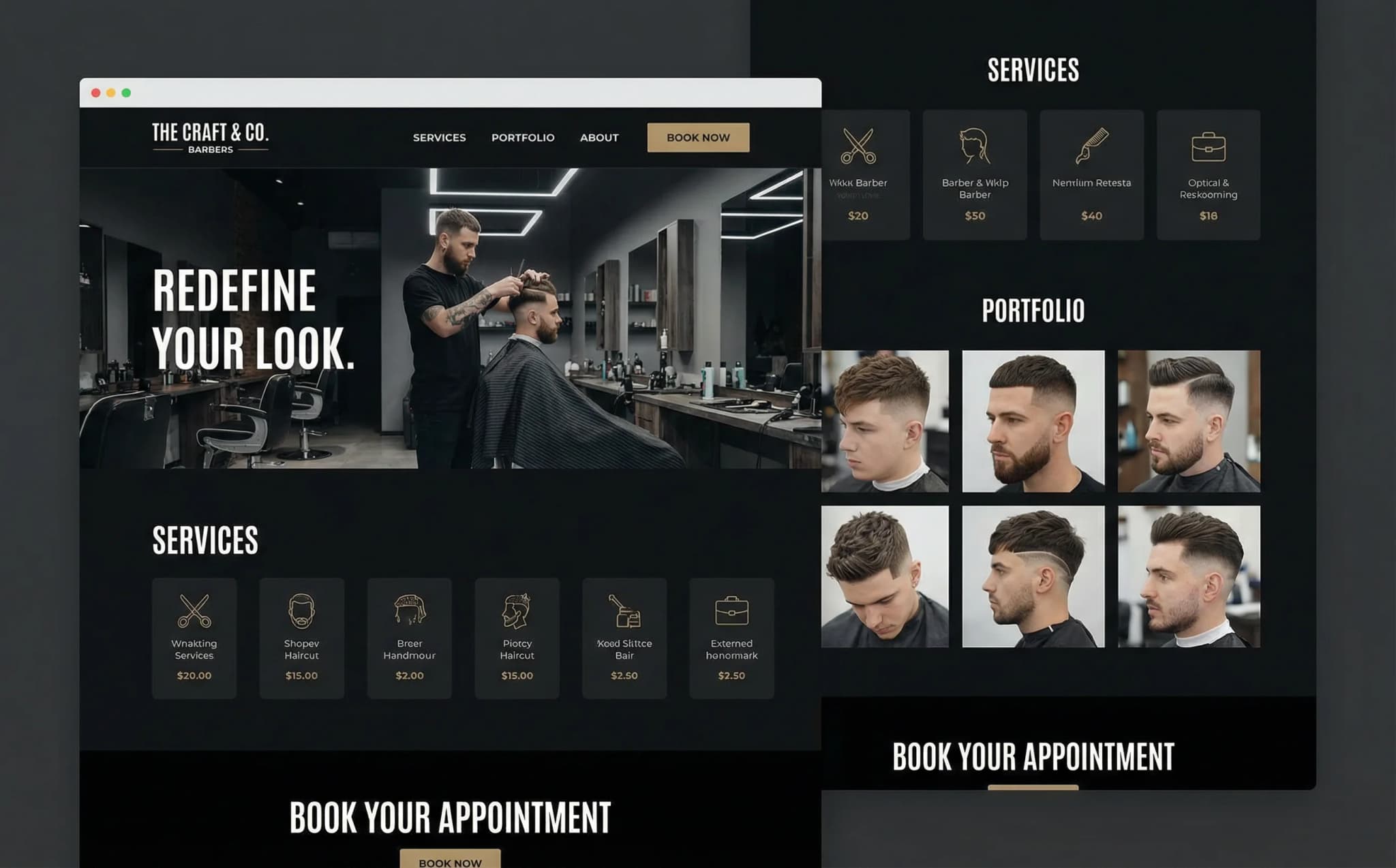 Barbers & Hairdressers website on desktop, tablet, and mobile