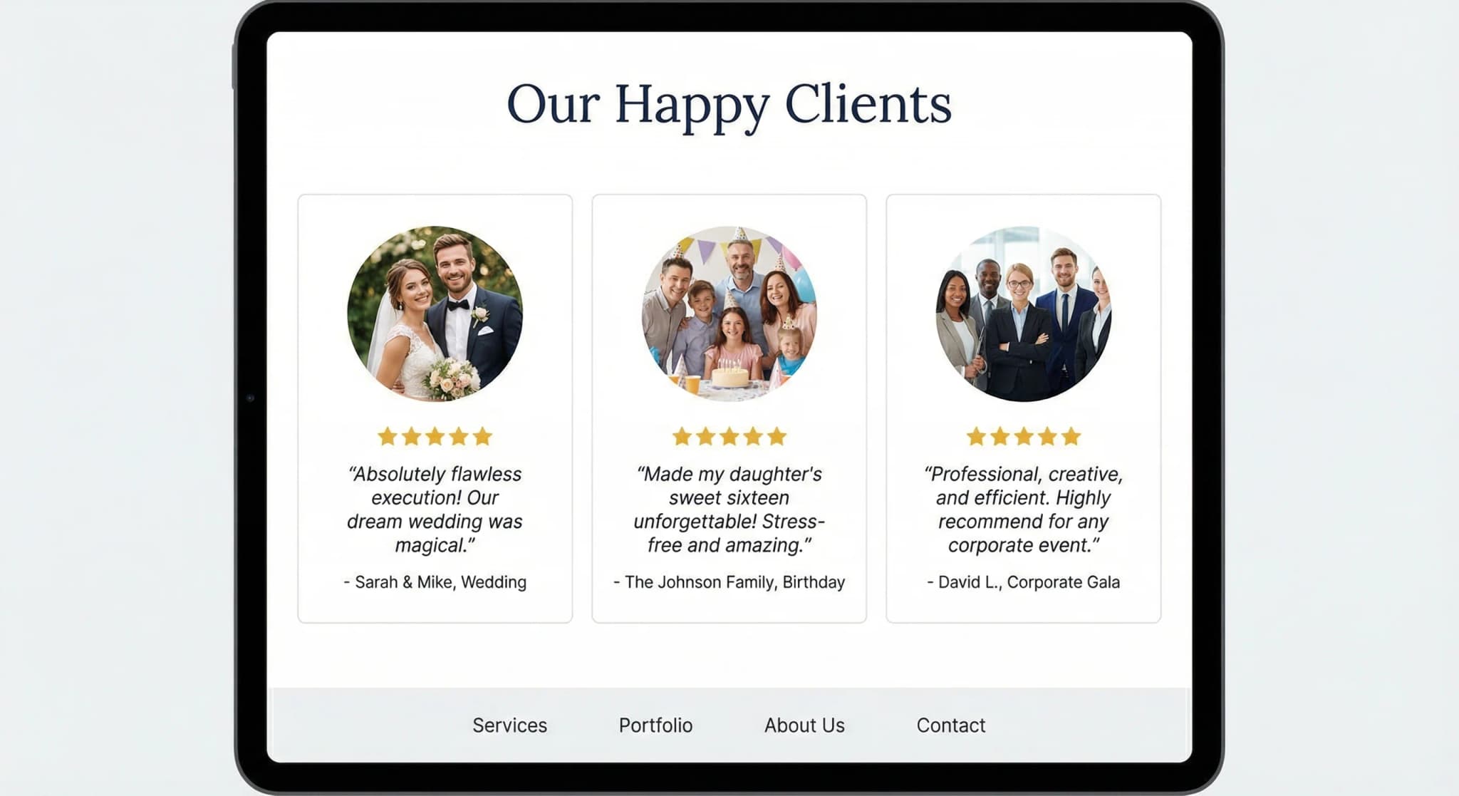 Party Planners - website development showcase 4