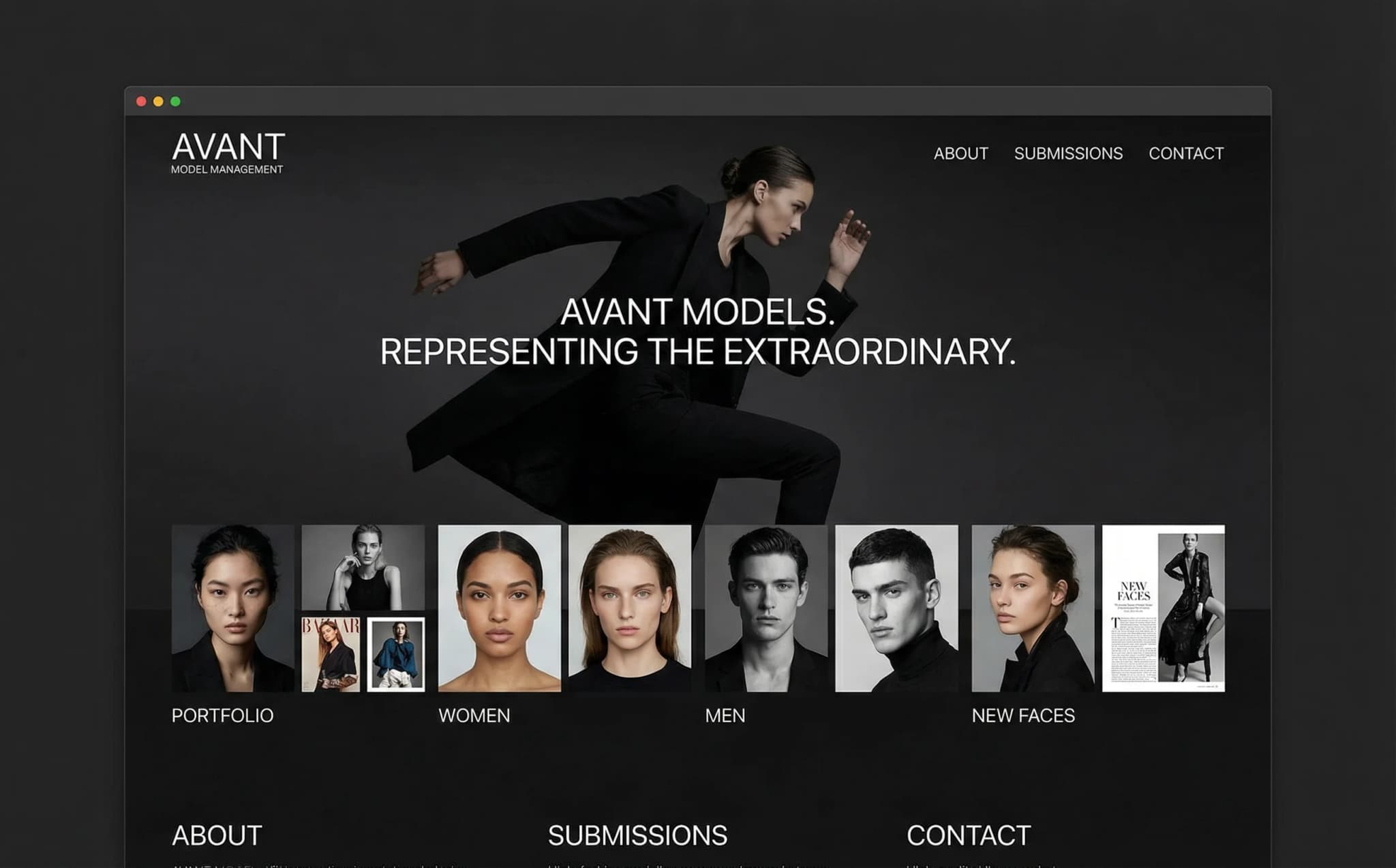 Professional Modeling website on desktop, tablet, and mobile