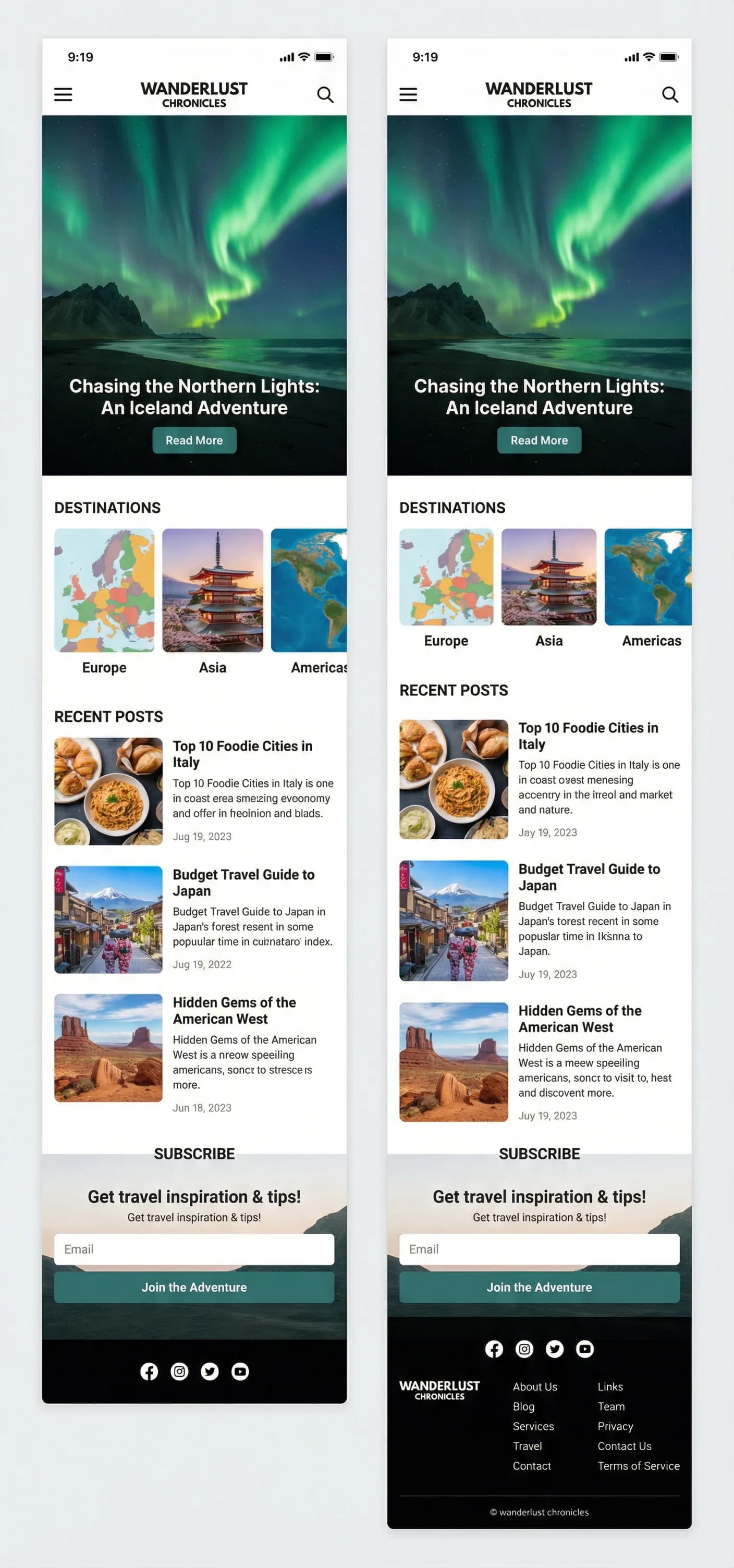 Travel Bloggers website on desktop, tablet, and mobile
