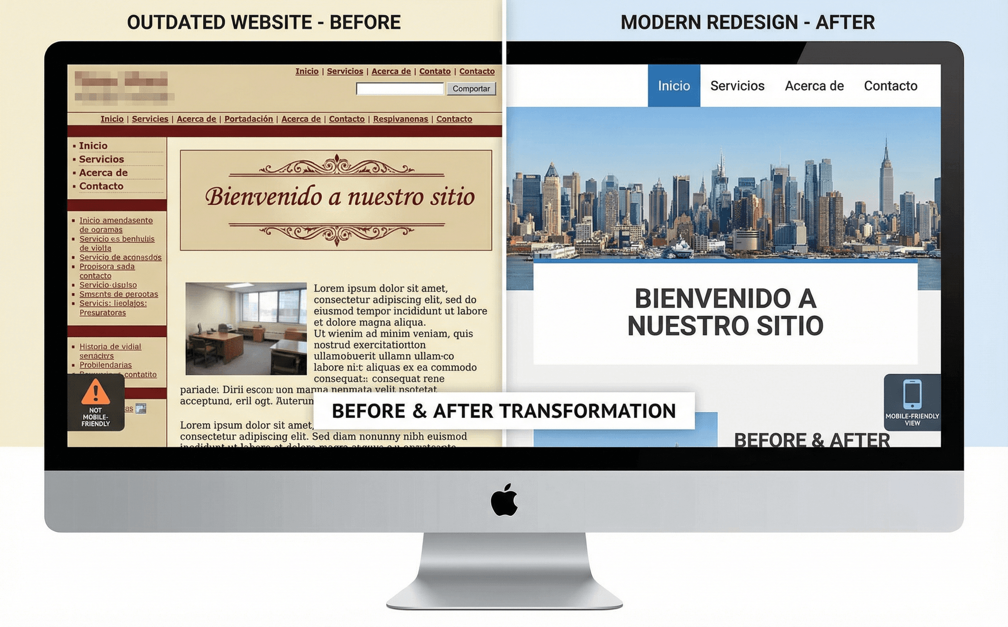 Website transformation — before and after redesign